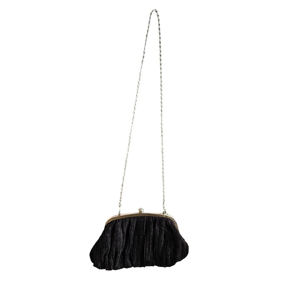 Vintage Neiman Marcus Textured Satin Clutch Evening Bag Womens Cocktail Black